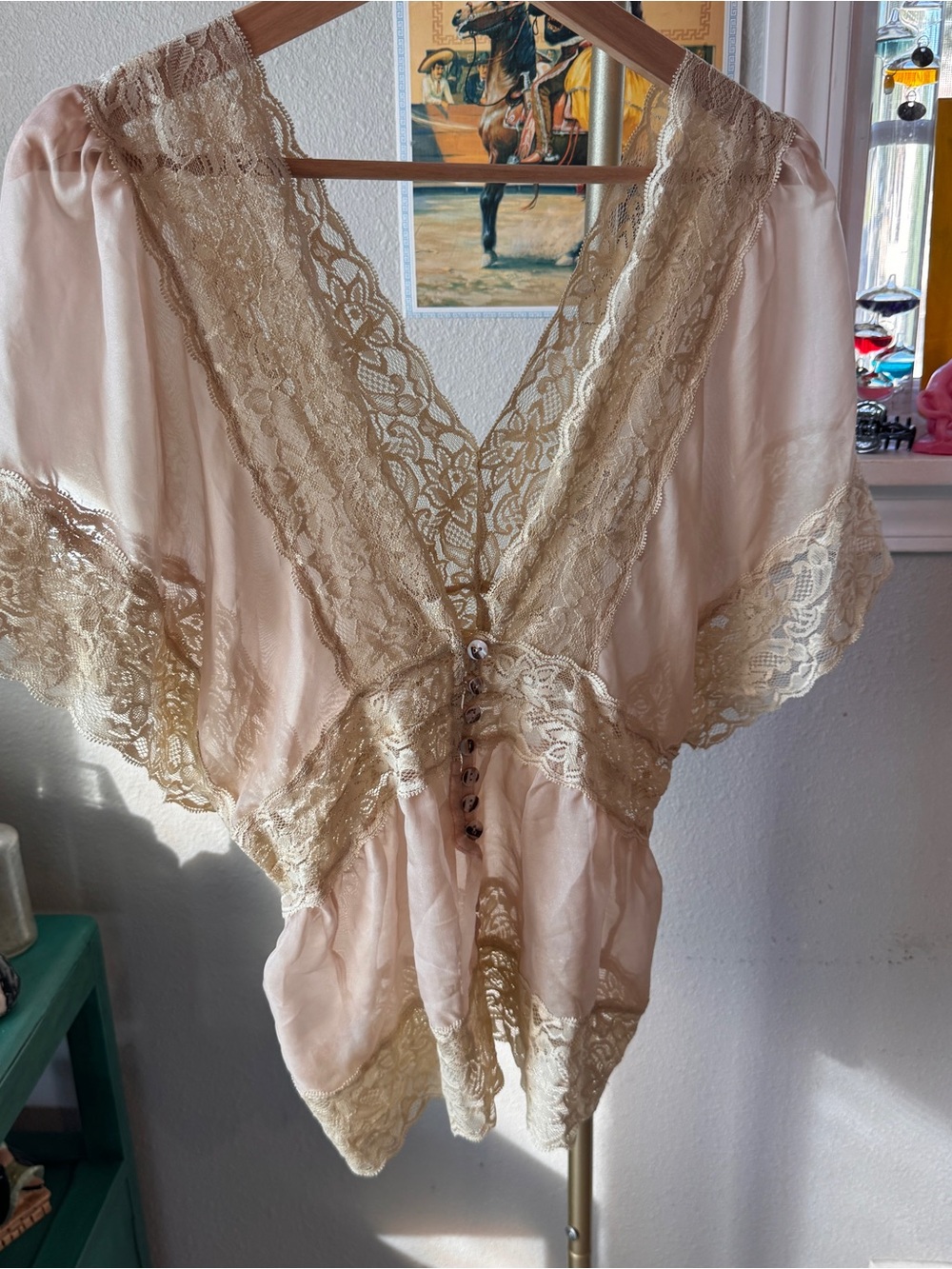 Delicate Blush Lace-Trim Satin Chemise